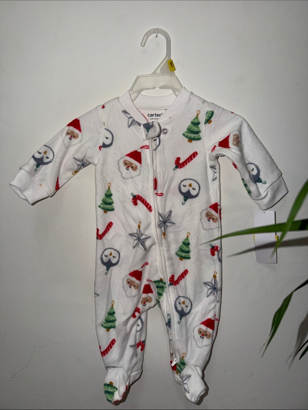 Carter's White Holiday Fleece One-Piece Pajamas with Santa & Trees